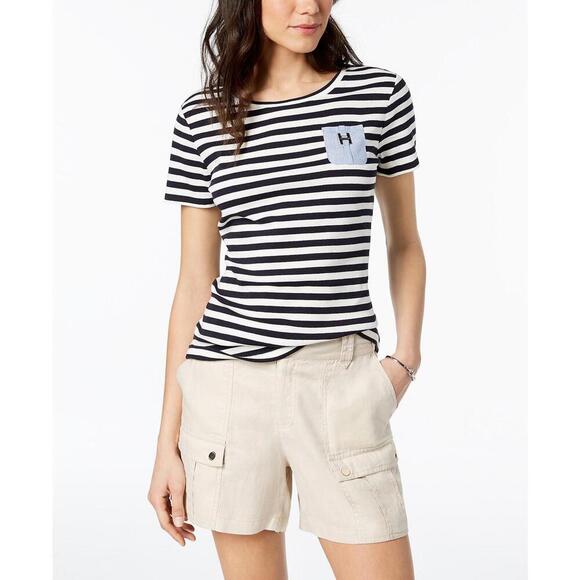 Tommy Hilfiger Womens Cotton Chambray Pocket T-Shirt Size S - Picture 1 of 1